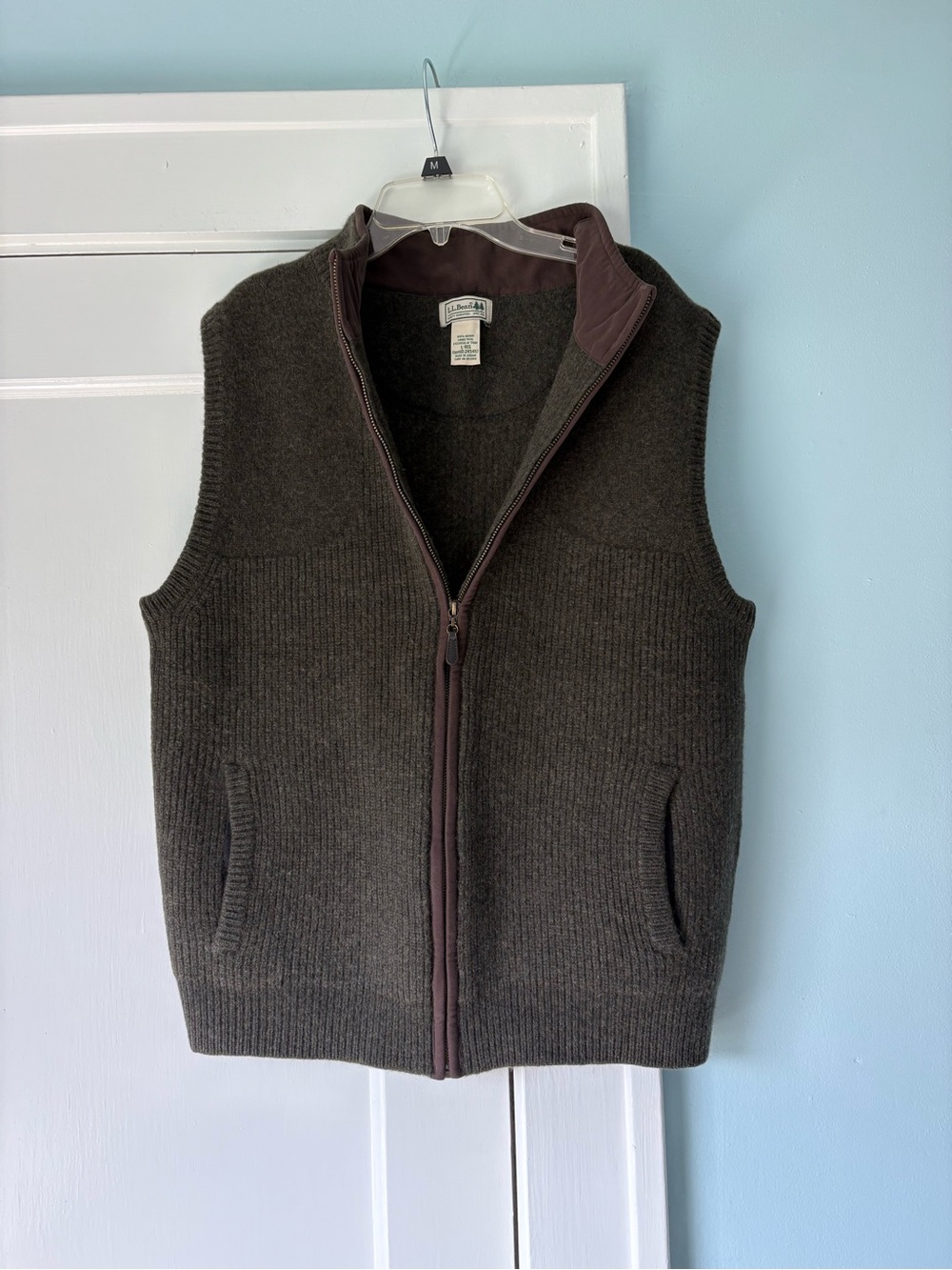 L.L. Bean Men's Waterfowl Sweater Vest 100% Merino Lambswool Green Cabincore